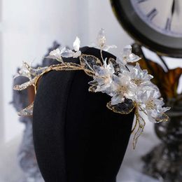 Handmade Flower Bridal Headbands Gold Brides Hairbands Tiaras Wedding Crystal Hair Accessories X0625