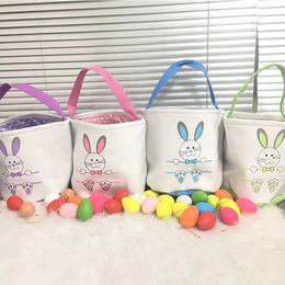 Easter Bunny Bucket Festive Rabbit Footprints Pattern Basket Easters Eggs Bag Creative Candy Gift Storage Tote Bags
