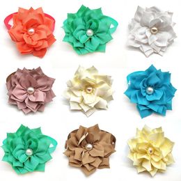 Dog Apparel 50 PCS Flower Shape Tie With Pearl Mix Colors Lovely Adjustable Size Pet Collar Accessories For Spring Grooming Cat