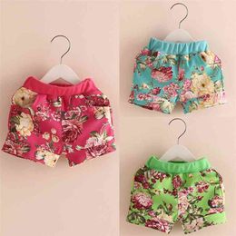 90cm Small Kids Short Trousers Summer Flower Floral Print Children Causal 2 Years 18M 24M Shorts For Baby Girls 210701