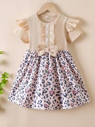 Toddler Girls Leopard Ruffle Trim Bow Front Dress SHE