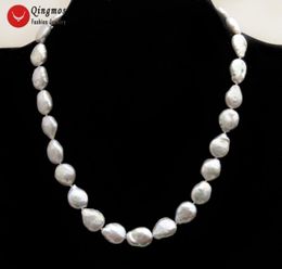 -Qingmos Gris Natural Pearl Collar para mujer con 10 * 14mm Conexión de gota Chokers de agua dulce Joyería fina 17 "NEC6498