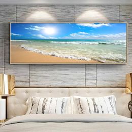 Natural Blue Beach Sunset Landscape Posters and Prints Canvas Painting Mediterran Scandinavian Wall Art Picture for Living Room