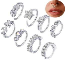 8Pcs Simple Zircon Nose Ring Copper Body Piercing Adjustable Open Noes Rings Set Party Jewelry Gifts