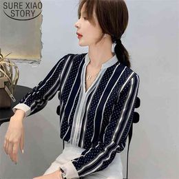Fashion Striped Long Sleeve V-neck Blouse Women Polka Dot Tops Blusas Mujer De Moda Autumn Office Ladies Shirt 6545 50 210506