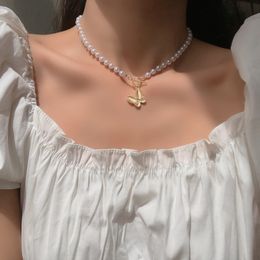 6Pcs Stainless Steel Golden Chain Pendants Butterfly Choker Rings For Women Men Necklace Body Jewelry Gift Korean