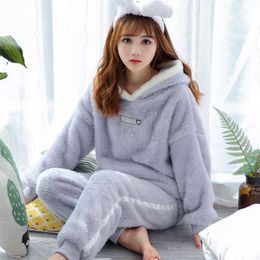 Winter Thick Warm Flannel Pajamas Sets For Women Sleepwear Home Clothing Pajama Home Wear Pyjamas Set 210928