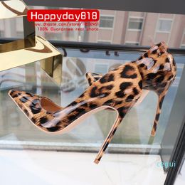 Moda Kadınlar Lady Leopar Patent Pompaları Pompaları Deri Sivri Toe Yüksek Topuklu Ayakkabı Parti Ayakkabı 12 cm 10 cm 8 cm Gelin Düğün Ayakkabı