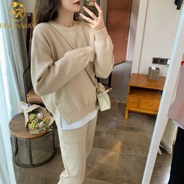 New O-Neck Knitted Two Piece Set Top And Pants Women Tracksuit 2020 Autumn Korean 2 Piece Sets Womens Outfits Y0625