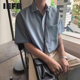 IEFB /men's wear summer solid color short sleeve shirt loose Korean fashion handsome casual linen top streetwear 9Y2236 210524