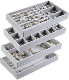 4pcs/lot Jewelry Organizer Velvet Jewelry Storage Tray Display Ring Bracelet Necklace Storage Box Showcase Drawer