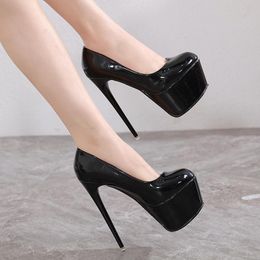 Dress Shoes 16cm Super High Heel Shallow Mouth Single Platform Thick Bottom Nightclub Stiletto Round Toe Women's Winter