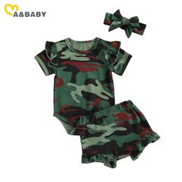 0-18M Summer born Infant Baby Girl Camo Clothes Set Short Sleeve Romper Shorts Headband Outfits Costumes 210515