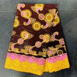 6 Yards/Lot Beautiful Multi Color Cotton Fabric Printed Wax Pattern And African Water Soluble Lace For Dressing LG23
