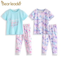Bear Leader Baby Kids Pyjamas Sets Cotton Girls Sleepwear Suit Summer Pyjamas Floral Tops Pants 2pcs Unicorn Children Clothing 210708
