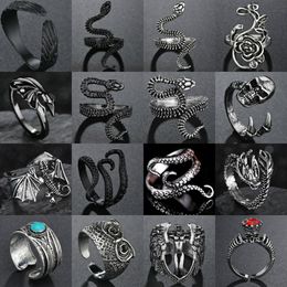 silver goth rings UK - Wholesale Rings for Men Women Punk Goth Snake Dragon Silver Color Ring Exaggerated Adjustable Chic Party Gift Jewelry Mujer Bijo