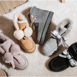 Boots Winter Style Sheepskin Sweet Bow Real Sheep Wool All-in-one Snow Women's Non-slip Short Cotton Shoes