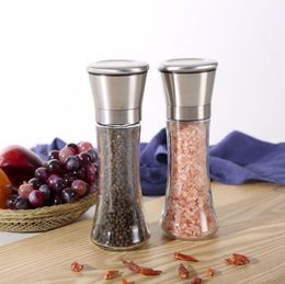 Stainless Steel Salt and Pepper Mill Shakers Glass Body Salts Peppers Grinder with Adjustable Ceramic Rotor SN5371