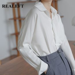 Stain White Women's Blouse Solid Multi Colors Lapel Single-breasted Korean OL Style Long Sleeve Tops Female 210428