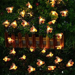 Strings Solar Powered Cute Honey Bee Led String Fairy Lights 20 Leds 50 Outdoor Patio Fence Garden Party Garland