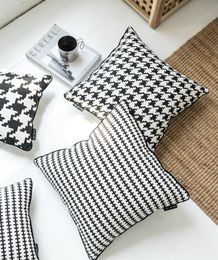 Cushion/Decorative Pillow 35x55/45x45/55x55cm Black White Houndstooth Cushion Cover Grid Cotton Throw Pillowcase Check Waist