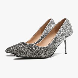 2021 Paillettes sfumate di colore scarpe eleganti da donna Cuspide scarpe da ballo da donna con tacco alto e sottile 34-40