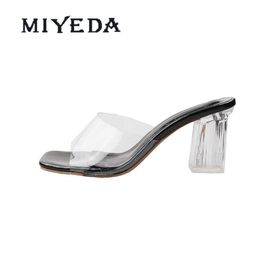 MIYEDA Transparent Sandals Heels Crystal Sexy Mixed Color Modern Slippers Hollow Out Summer Open Toe Office Lady Shoes 210715