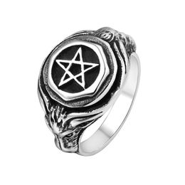 2021 Vintage Pentagram Five Pointed Star Finger Rings For Men Antique Stainless Steel Engagement Bands Retro Jewelry Women