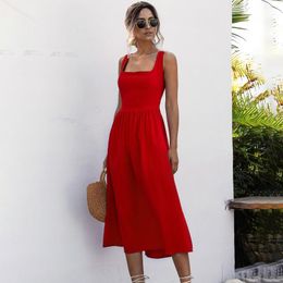 casual black sundress Canada - Casual Dresses WYWMY Summer Women Long Dress Sexy Backless White Black Ruched Slip Midi Sundress 2021 Ladies Strap Clothes For Y2k