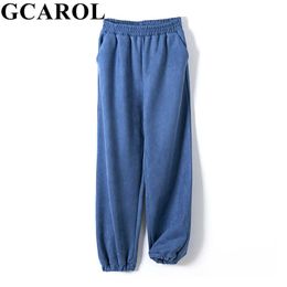 GCAROL New Women Velvet Elastic Waist Overalls Cargo Pants Oversized Loose Sport Pants Full Length Autumn Winter Harem Pants Q0802