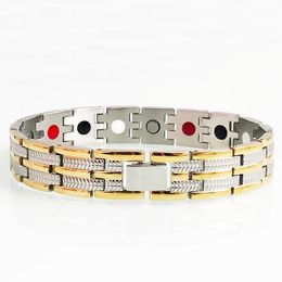 Link, Chain Male Gold Plated Stainless Steel Wide Hand Bracelets Men's Health Benefit Magnetic Bio Therapy Homme Bangle Jewelry Gifts