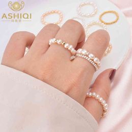 Ashiqi Small Natural Freshwater Pearl Couple Rings Real 925 Sterling Silver Jewellery for Women Wholesale Fashion Gift