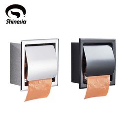 Shinesia Bathroom Toilet Paper Holder Stainless Steel Tissue Rack Chrome Matte Black Waterproof Box Wal Mounted 210709