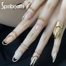 Gothic Nail Ring for Women Girls Trendy Shining Crystal Metal Line Thin Fingertip Protective Cover Rings Female Punk Jewellery 1Pc G1125