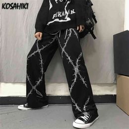 KOSAHIKI Punk Print Loose Women Wide Leg Pants Casual Streetwear Japanese Trousers Harajuku Hip-hop High Waist Pantalon Femme 210925