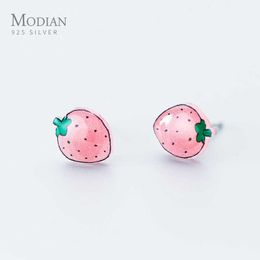 925 Sterling Silver Cute Minimalism Strawberry Stud Earrings for Women Grils Kids Jewelry Gifts Orecchini 210707