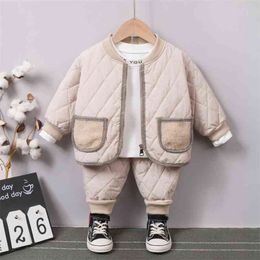 Kids Clothes Winter Boys Girls Thicken Warm Cotton Outfit Long Sleeve Coat Tops+ Pants 2Pcs Toddler Clothing 210528
