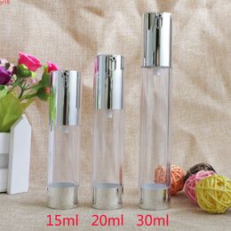 15ml 20ml30ml Empty Airless Pump Bottles Packaging Silver Transparent Travel Vacuum Cosmetic Containers Plastic Bottle 10pcs/lotgood qty