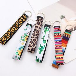 Flower Pattern Cloth Band Keychain Key Chain Lanyard For Women Phone Case Wallet Long Ribbon For Bag Charms Car Key Ring