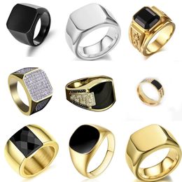 Biker Punk Style Collection! Gold Band Width Signet Square Finger Rings for Men Party Wedding Jewellery Whole Sale