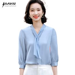 Chiffon Shirt Women Half Sleeve Summer Temperament Streamer Fashion Formal Blouses Office Ladies Casual Work Tops 210604