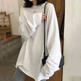 Harajuk Long T Shirt Women Kawaii T-shirts Spring Autumn Solid Simple Oversized tshirt White Long Sleeve Tops Best friends 210330