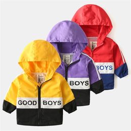 Children's spring coat Korean version of the boy color matching alphabet hoodie baby zipper shirt 7080 24 210622