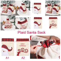 39*55cm Santa Sack Christmas Linen Lattice Bag Candy Gifts Sacks With Elk Pattern Home Party Decoration