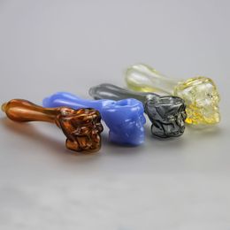 Pyrex Oil Burner Pipes Thick skull Smoking Hand spoon Pipe 3.93 inch Colorful Tobacco Dry Herb For Silicone Bong Glass Bubbler