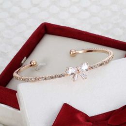 Hesiod Gold Colour Bowknot Charm Cuff Bangles Bracelets Vintage Wedding Bridal Jewellery Accessories Wholesale Q0719