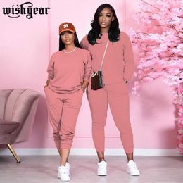 year Plus Size S-3XL Casual Two Piece Set Women O-Neck Long Sleeve Tops And Trousers Fashion 2021 Summer Streetwear Suit New Y0625