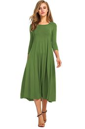 Autumn Spring Women Casual Dresses A-Line 3/4 Sleeve Crew Neck Big Hem Plus Size One Piece Suit Long Dress