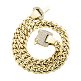 Mens Fashion Hip Hop Necklace 12mm 18/22inch Smooth Yellow White Gold Plated CZ Cuban Necklace Chain Jewelry Gift for Men Women