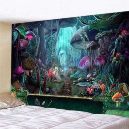 trippy tapestry wall carpet home decoration mushroom psychedelic tapestry tapis mural wall cloth 210609